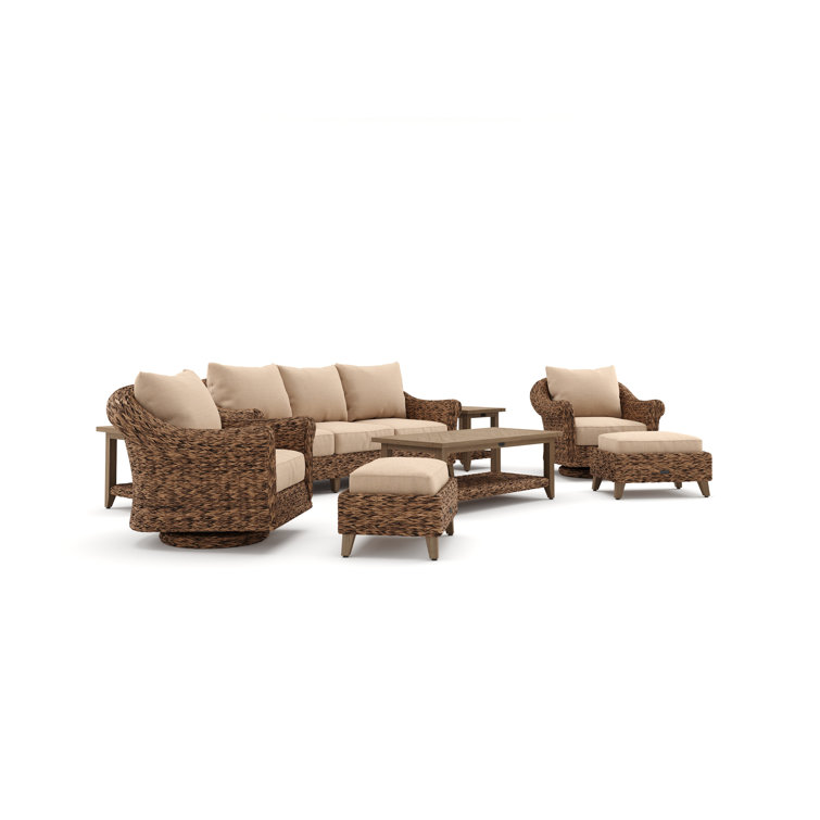 Cayman 8 Piece Beige Rattan Seating Group with Sunbrella Cushions