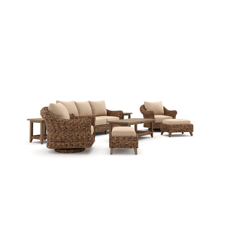 Cayman 8 Piece Beige Rattan Seating Group with Sunbrella Cushions