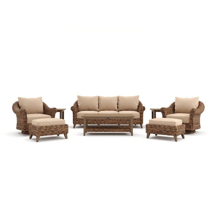Cayman 8 Piece Beige Rattan Seating Group with Sunbrella Cushions