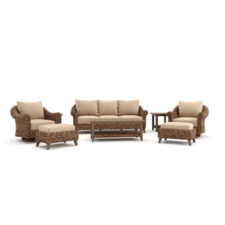 Cayman 8 Piece Beige Rattan Seating Group with Sunbrella Cushions