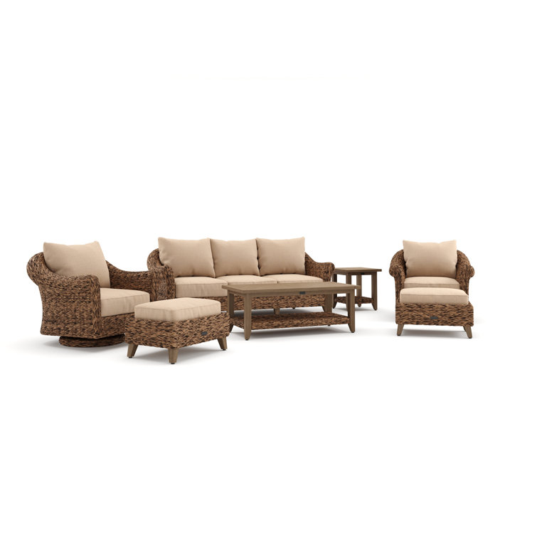 Cayman 8 Piece Beige Rattan Seating Group with Sunbrella Cushions