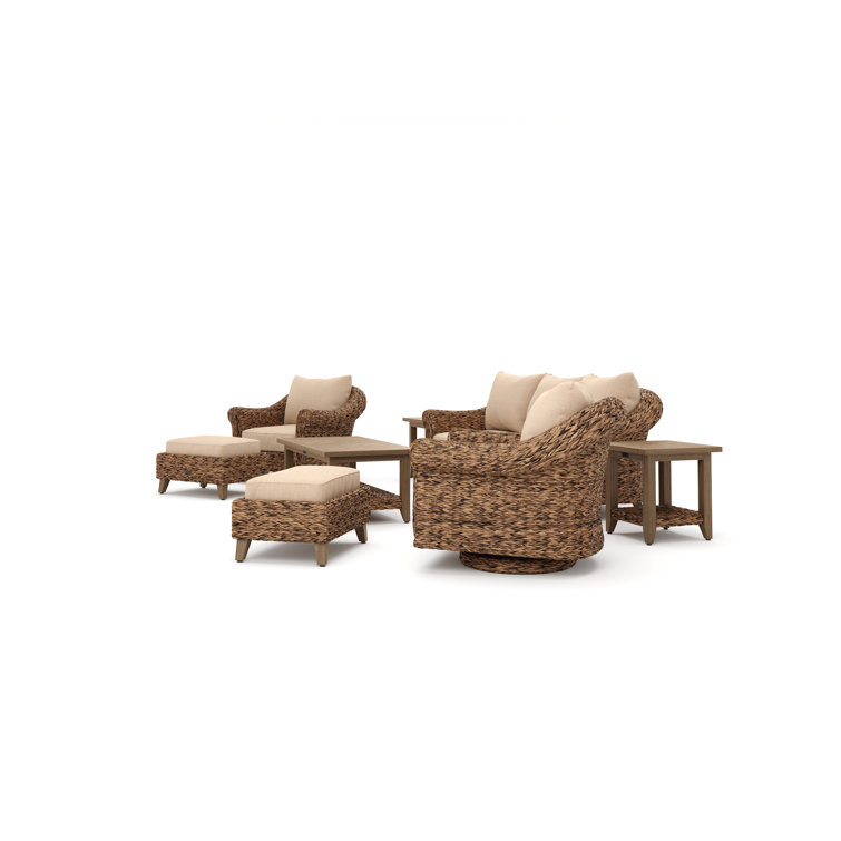 Cayman 8 Piece Beige Rattan Seating Group with Sunbrella Cushions