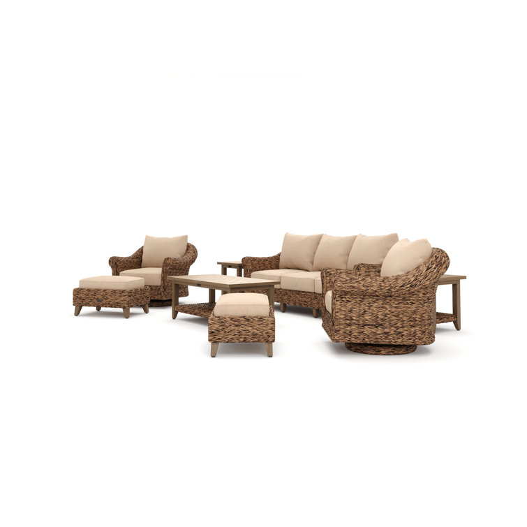 Cayman 8 Piece Beige Rattan Seating Group with Sunbrella Cushions