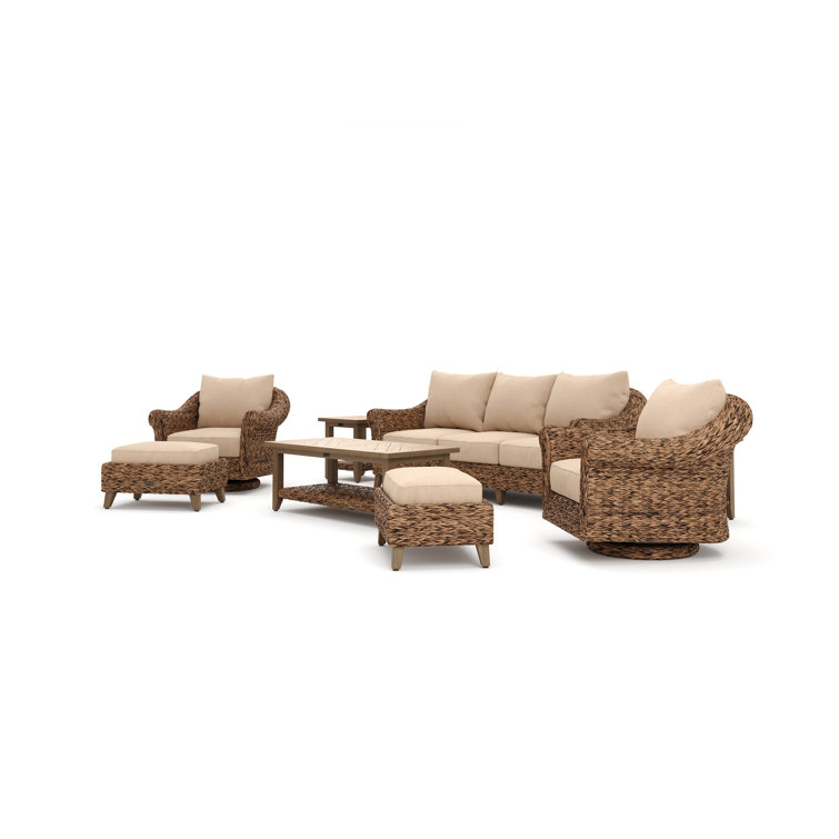 Cayman 8 Piece Beige Rattan Seating Group with Sunbrella Cushions