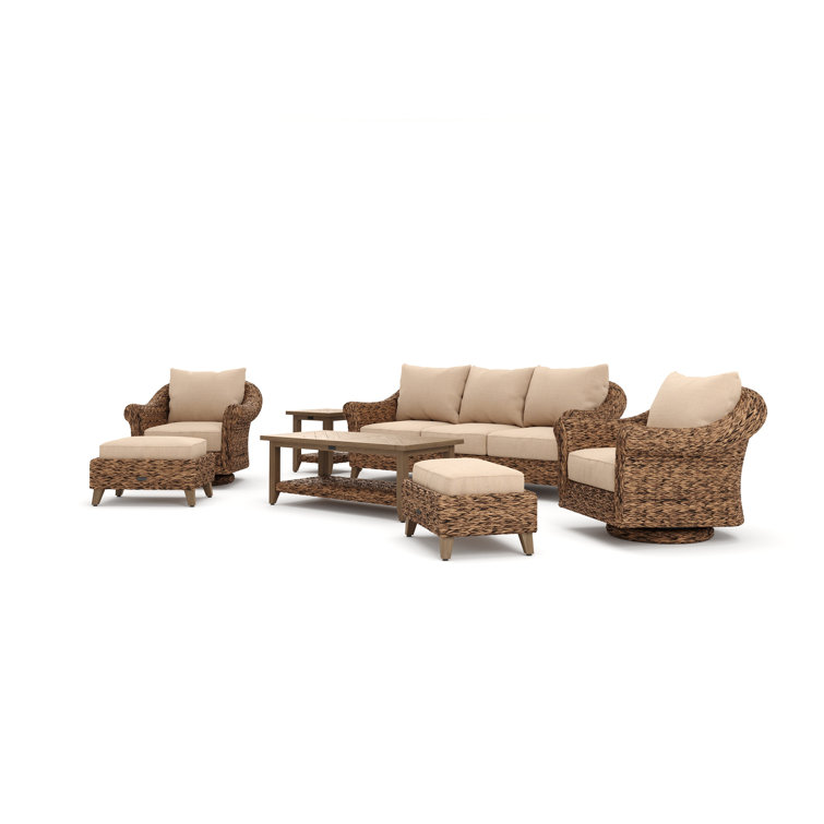 Cayman 8 Piece Beige Rattan Seating Group with Sunbrella Cushions