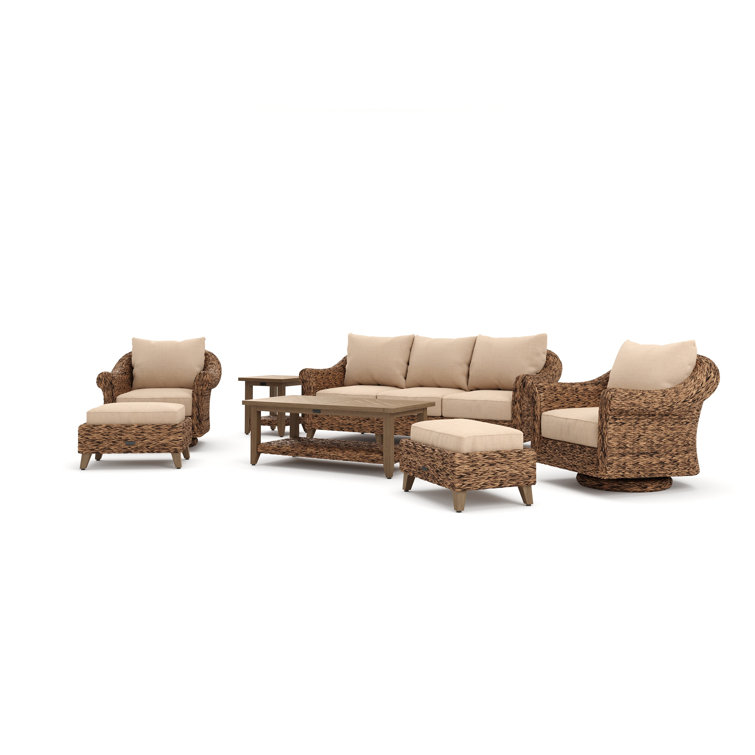 Cayman 8 Piece Beige Rattan Seating Group with Sunbrella Cushions