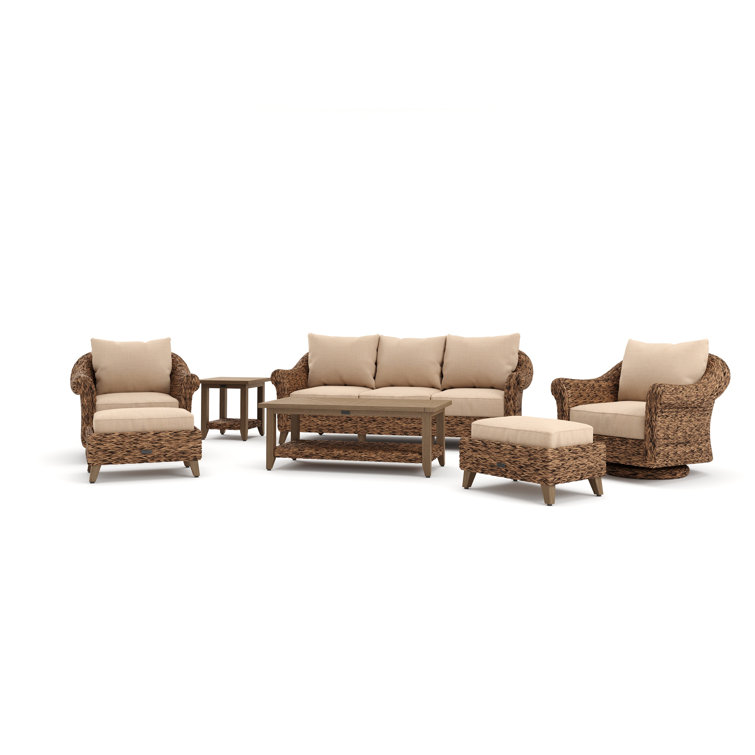 Cayman 8 Piece Beige Rattan Seating Group with Sunbrella Cushions