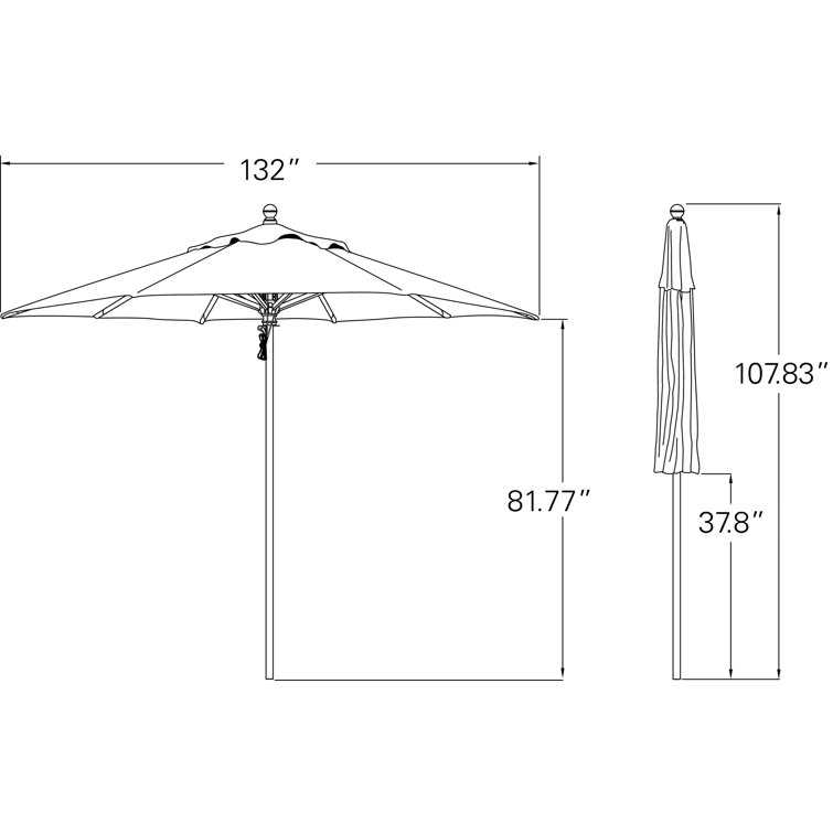 Cast Silver 132'' Aluminum and Wood Outdoor Umbrella