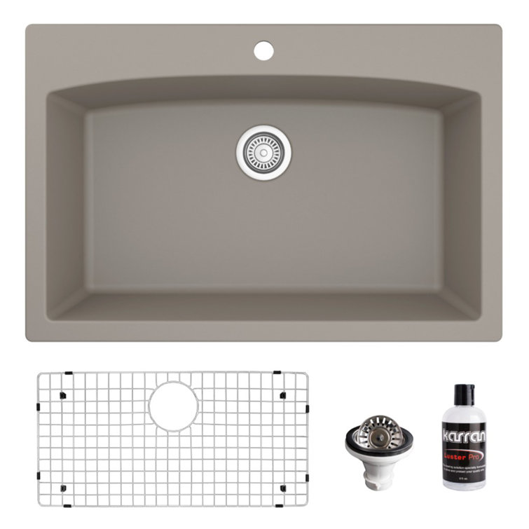 Concrete Quartz 33'' Single Bowl Drop-In Kitchen Sink Kit