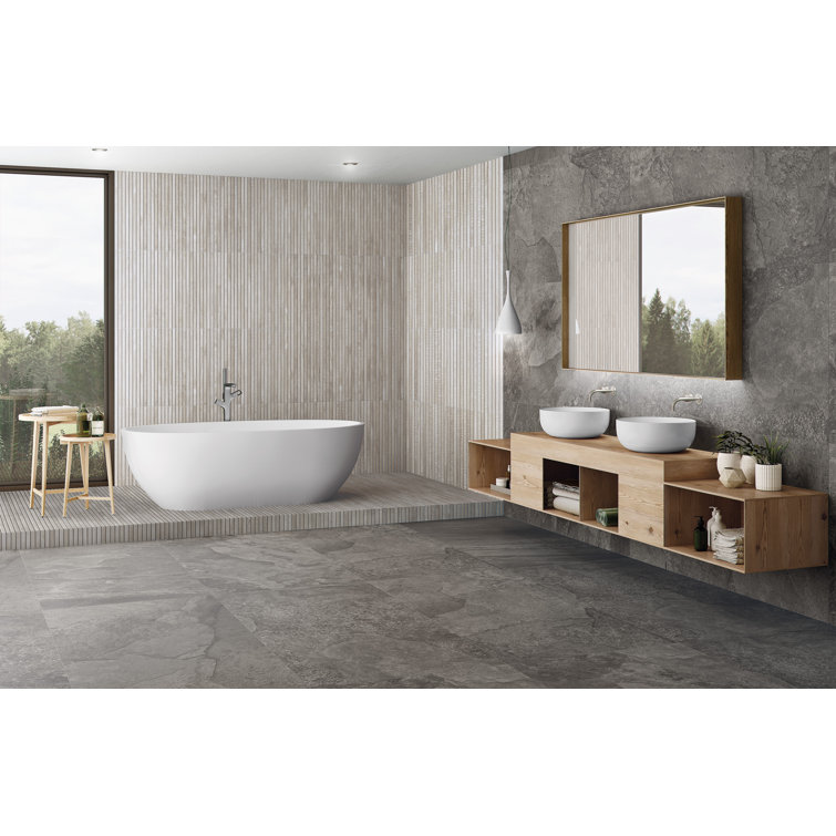 Gray 24x48 Matte Porcelain Wood Look Wall Tile