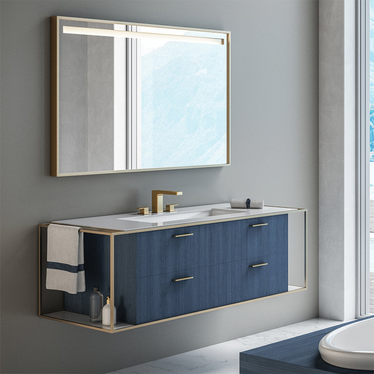 Brushed Gold Widespread Bathroom Faucet with Square Neck Spout