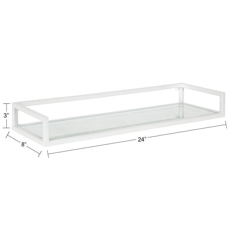 White Glass Rectangular Wall Shelf with Metal Frame