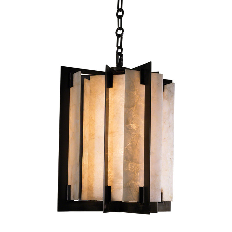 Elegant Bronze 8-Light Quartz Pendant with Translucent Stone Panels