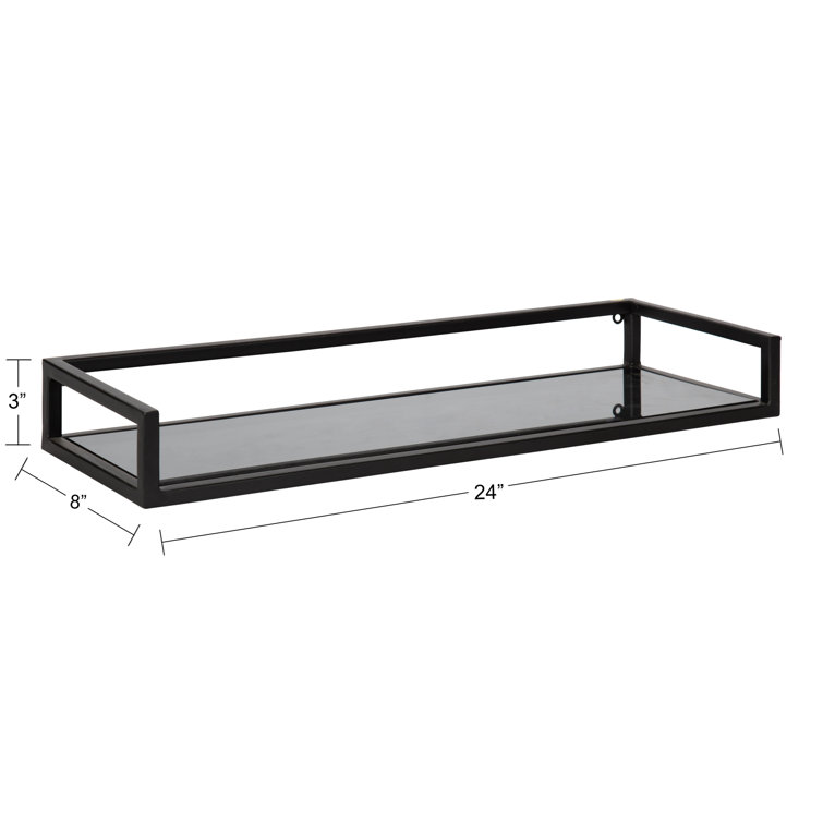 Chainbridge 24'' Black Metal and Glass Floating Wall Shelf