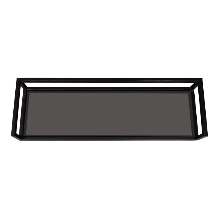 Chainbridge 24'' Black Metal and Glass Floating Wall Shelf