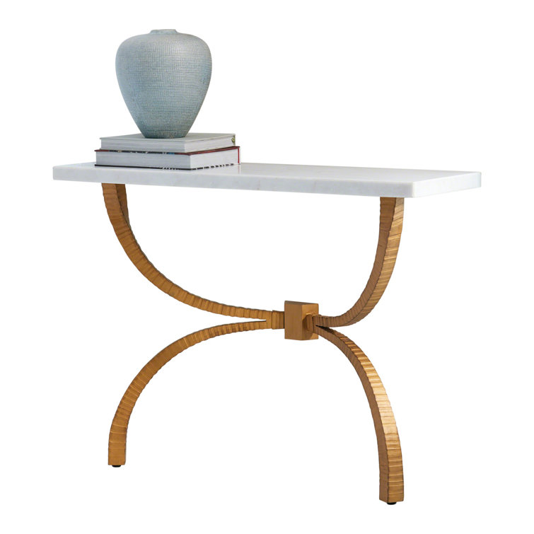 Elegant Gold-Finished Iron and White Marble Teton Wall-Mounted Console