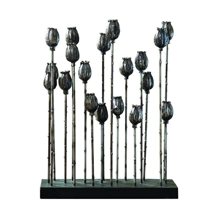 Gold Iron Poppy Pod Sculpture 16" Tall