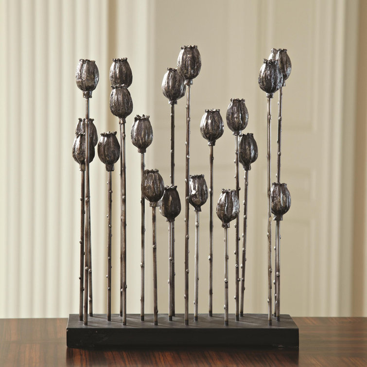Gold Iron Poppy Pod Sculpture 16" Tall