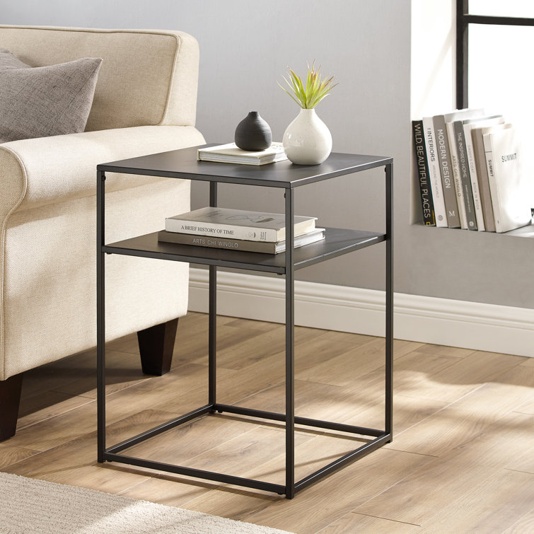 Braxton Matte Black Metal and Glass Slim End Table