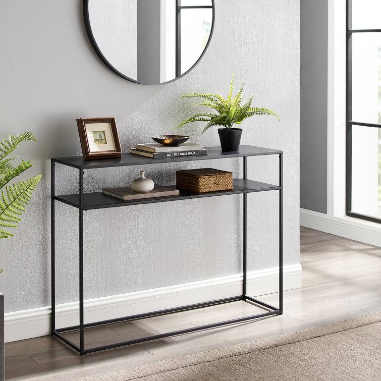 Streamlined Braxton Matte Black Steel Console Table with Storage