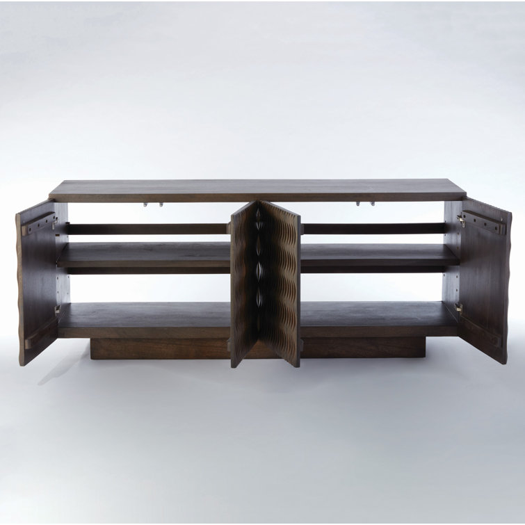 Minuet Carved Mango Wood Buffet in Walnut Grey with Antique Nickel Accents