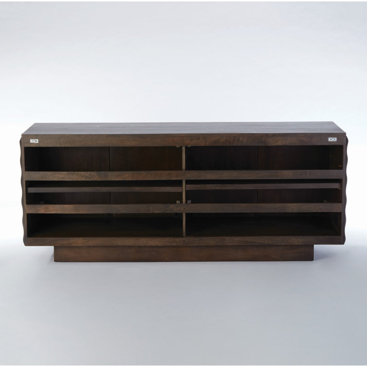 Minuet Carved Mango Wood Buffet in Walnut Grey with Antique Nickel Accents