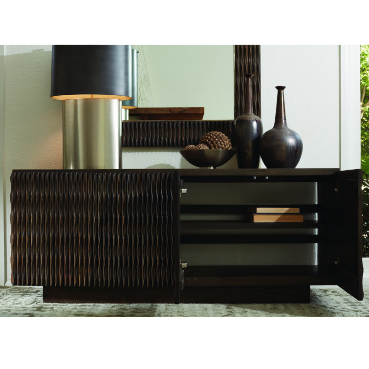 Minuet Carved Mango Wood Buffet in Walnut Grey with Antique Nickel Accents