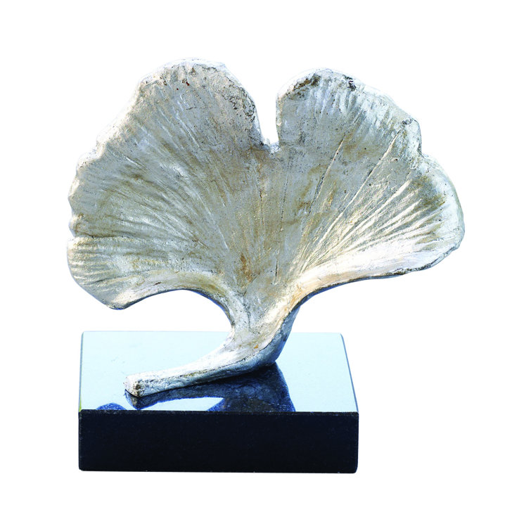 Antique Gold Ginkgo Leaf Sculpture on Marble Base