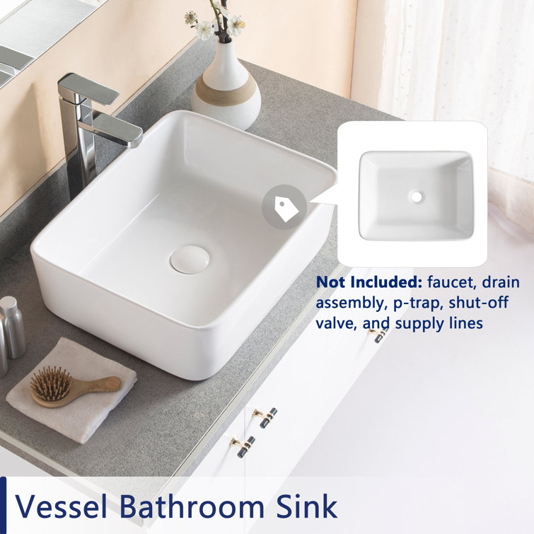 White Ceramic Rectangular Above-Counter Bathroom Vessel Sink