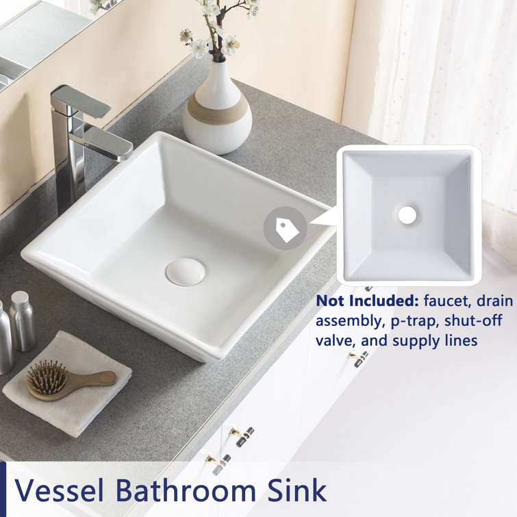 Ace 16'' Square White Ceramic Vessel Sink