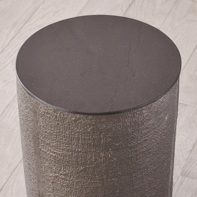 Black Nickel Round Stone and Metal Side Table