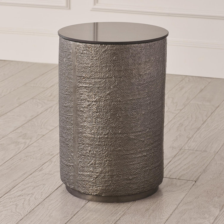 Black Nickel Round Stone and Metal Side Table