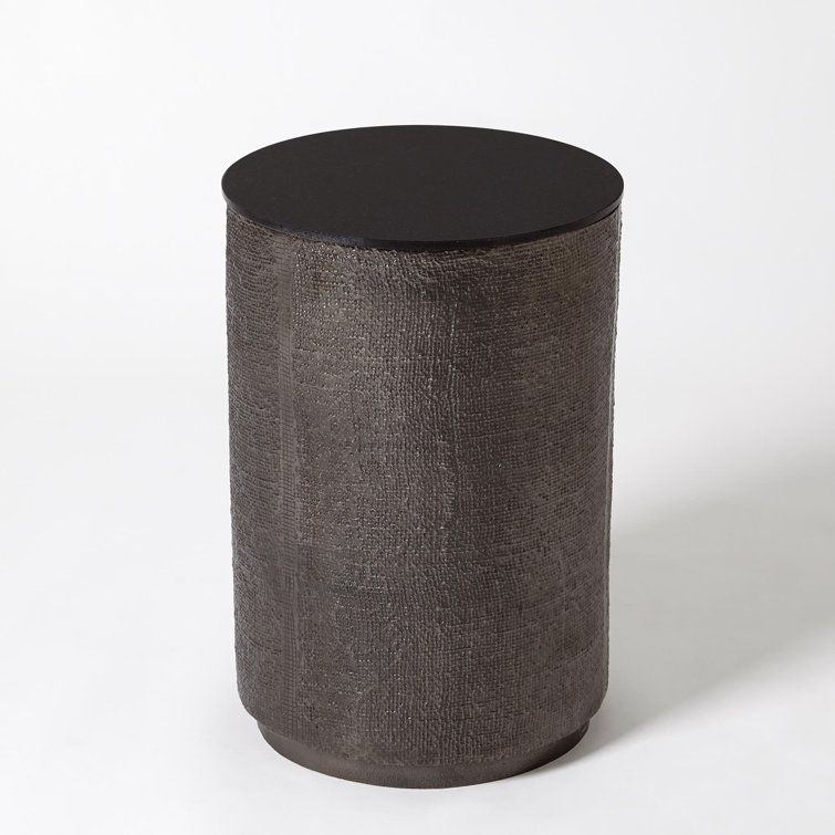Black Nickel Round Stone and Metal Side Table