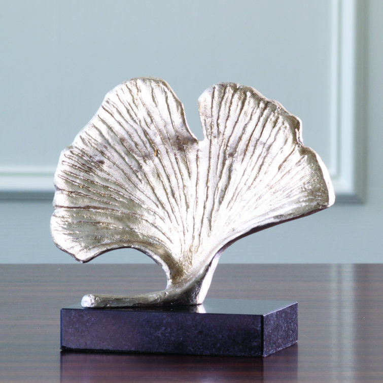 Antique Gold Ginkgo Leaf Sculpture on Marble Base