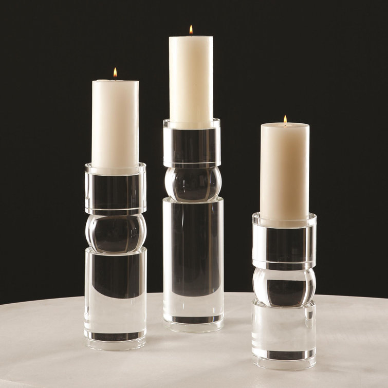 Elegant 11.5" Crystal Glass Candlestick Holder for 3" Pillar