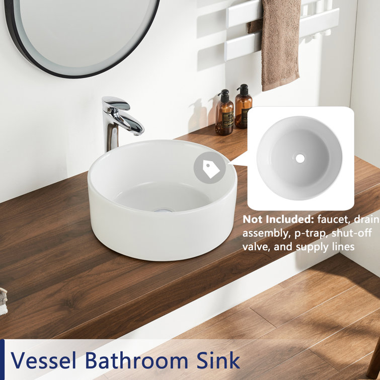 Symmetry 16" Round White Ceramic Above-Counter Vessel Sink