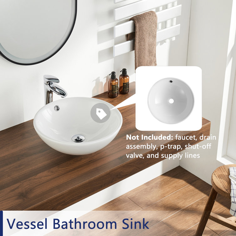 Symmetry 17" Circular White Ceramic Vessel Bathroom Sink