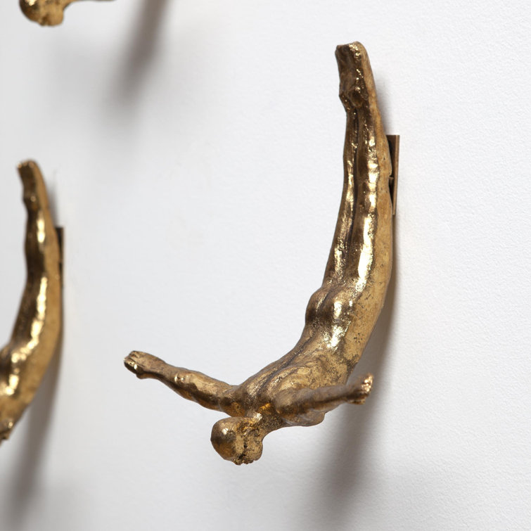 Gold Leaf Iron Wall Diver Sculpture