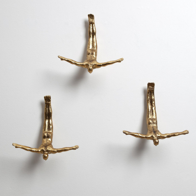 Gold Leaf Iron Wall Diver Sculpture
