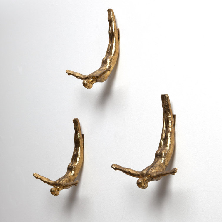 Gold Leaf Iron Wall Diver Sculpture