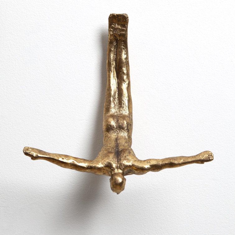 Gold Leaf Iron Wall Diver Sculpture