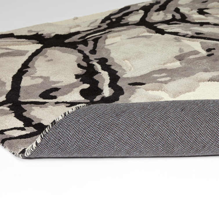 Abstract Watercolor Hand-Tufted Black Wool 8' x 10' Rug