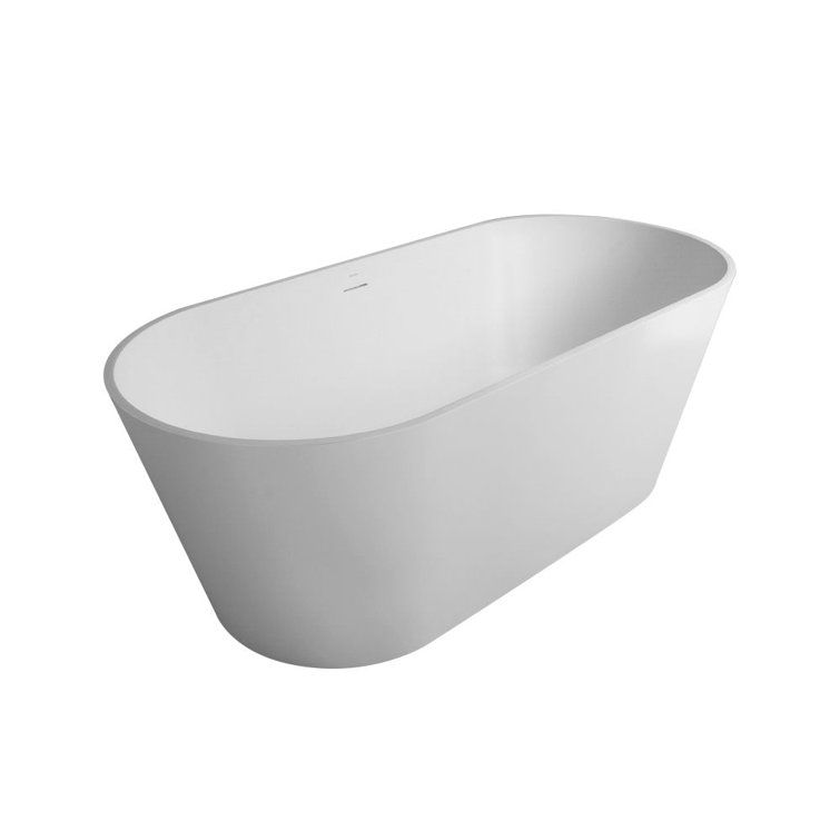 59" White Freestanding Acrylic Soaking Bathtub with Chrome Overflow