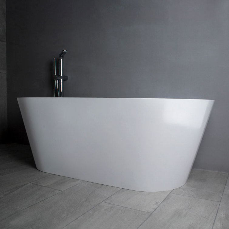 59" White Freestanding Acrylic Soaking Bathtub with Chrome Overflow