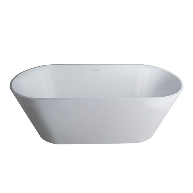 59" White Freestanding Acrylic Soaking Bathtub with Chrome Overflow