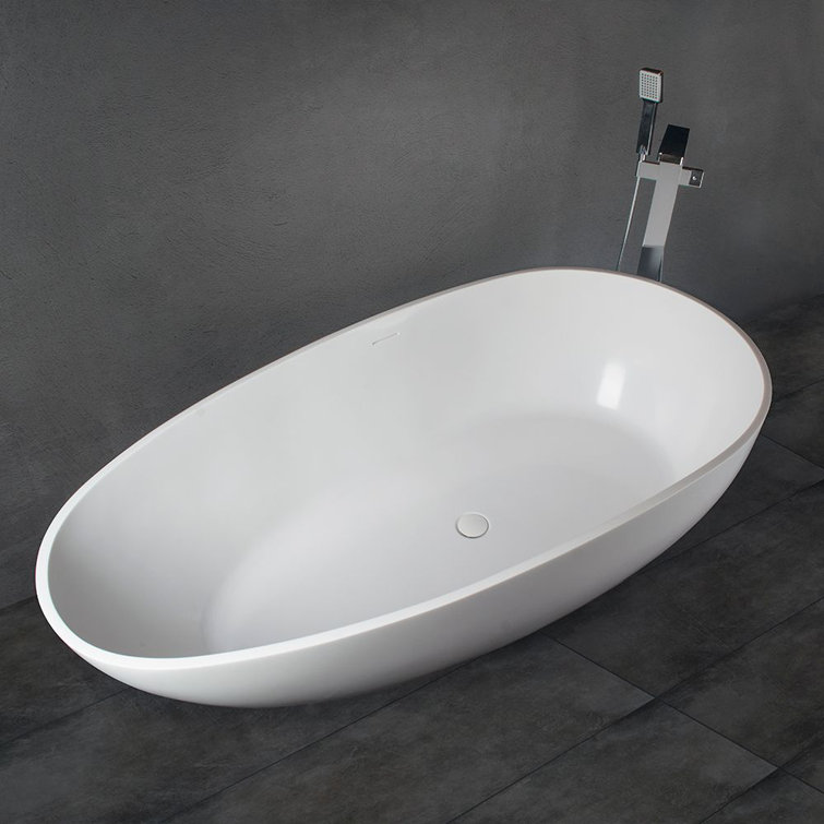 Matte White 67'' Solid Surface Freestanding Oval Bathtub