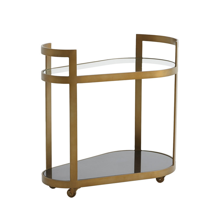 Regan Oval Antique Brass Bar Cart with Wine Rack and Storage