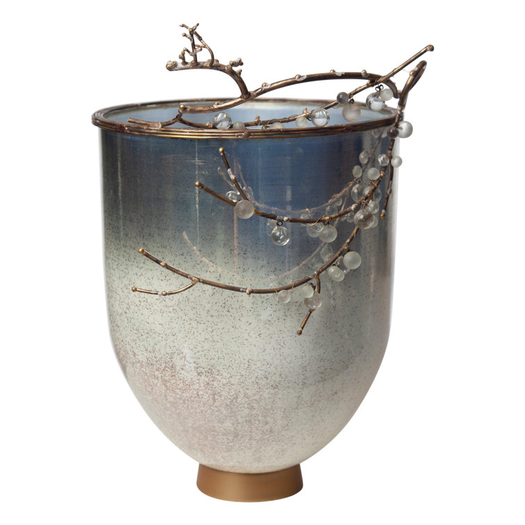 Winter Frost Glass Hurricane with Brass Base