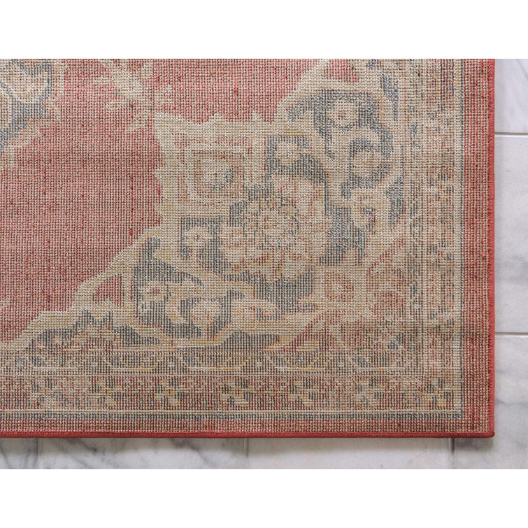 Eden Burgundy and Blue Oriental Synthetic Area Rug
