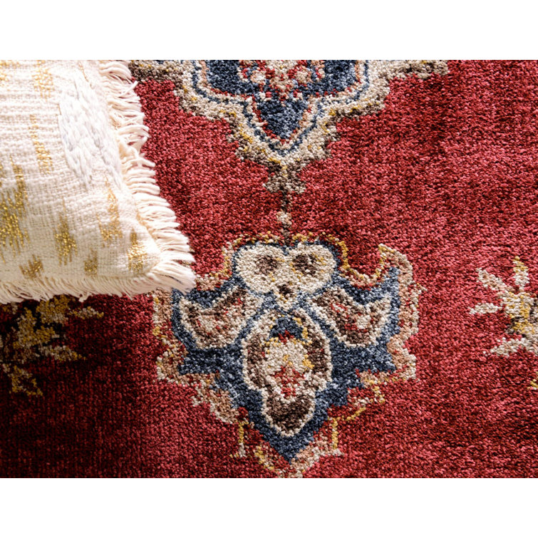 Eden Burgundy and Blue Oriental Synthetic Area Rug